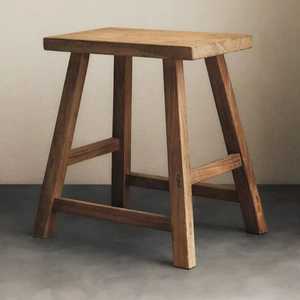 Rustic Solid Wood <b>Stool</b> Reclaimed Elm Wood Square <b>Stool</b> Farmhouse Style Dining <b>Stool</b> <b>Antique</b> Finish Kitchen Bench Entryway <b>Stool</b> - Product Image 1