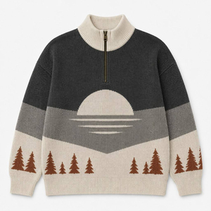 ผู้ผลิตเสื้อสเวตเตอร์ถักคอเต่าแบบซิปครึ่งตัวสำหรับผู้ชาย ลายภูมิทัศน์ สีสันหลากหลาย แขนยาว เสื้อผ้าสตรีทแวร์ฤดูหนาว รับผลิตตามแบบ OEM - Product Image 2