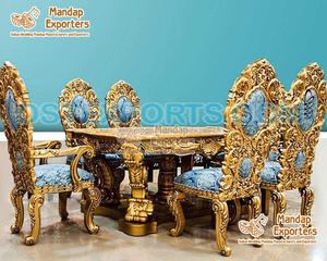 Ensemble de table à manger de style européen de luxe avec bois de teck sculpté double et lourd, taille personnalisée et couleur personnalisée - Product Image 5