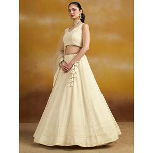 Charming Off-<b>White</b> Sequins Georgette Festive Lehenga Choli for Evening - Product Image 6