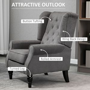 Poltrona Girevole Grigio Scuro con Schienale Alto e Bottoni Trapuntati, Braccioli e Gambe in Legno per Soggiorno o Bar - Product Image 4