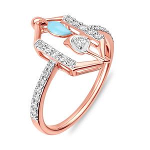 Anillo de Oro con Hoja de Esmalte Azul y Detalle de Diamante - Product Image 2