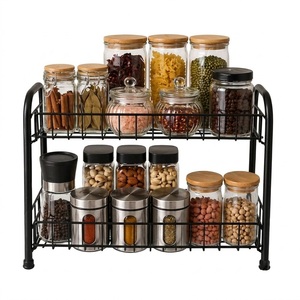 2 Tier Metal Spice Rack Organizer For <b>Kitchen</b> Steel Standing Spice Shelf <b>Pantry</b> & Cabinet Seasoning Jar Storage Holder - Product Image 1