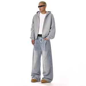 Jeans de mezclilla para hombre, de pierna ancha y corte holgado, azul claro lavado a la piedra, informales para verano, de cintura media, de algodón tejido, con estampado serigrafiado, ligeros - Product Image 2
