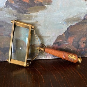 Loupe en laiton et bois nautique avec lentille rectangulaire, loupe vintage unique, cadeau - Product Image 1