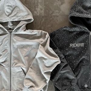 Sweat-shirts et sweats à capuche pour hommes, les plus demandés par les clients, avec strass sur toute la surface, impression sérigraphique, faible MOQ, sweats à capuche zippés délavés à l'acide - Product Image 5