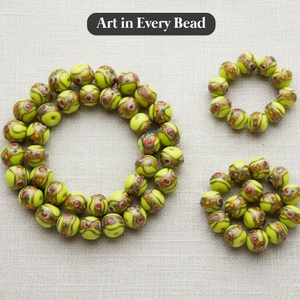 EXCEL EXPORTS Cuentas Sueltas de Vidrio Lampwork Hechas a Mano en Verde Lima |   Diseño de Pastel de Boda Redondo de 12 mm |   Hilo de 8 Pulgadas para la Elaboración de Joyería - Product Image 2