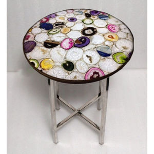 Mesas de centro de lujo con diseño artístico moderno y creativo, tapa redonda de mármol negro con metal chapado en oro y base de mármol blanco. - Product Image 2