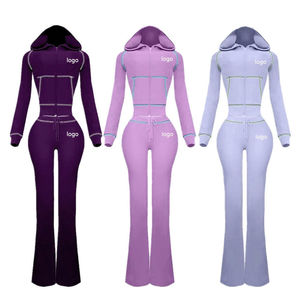 Wholesale Price Winter Streetwear Solid Lightweight Breathable Tracksuit Hooded Drawstring <b>Jacket</b> Jogger Set Athletic Sportswear - Product Image 3