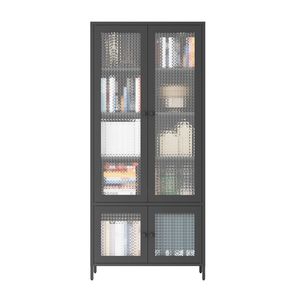 Large Freestanding Metal Storage Cabinet with 4 Glass Doors and 5 Shelves Bedroom Bookcase Display <b>Side</b> Cabinet for Living Room - Product Image 6