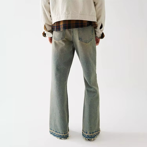 Jeans évasés personnalisés avec logo pour hommes – Style streetwear classique, ourlet brut, vintage, coupe droite, baggy - Product Image 2