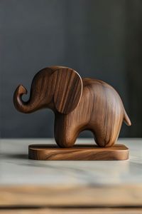 Sculpture d'éléphant artistique en bois massif, figurine animale sculptée à la main, marron, autoportante, décoration contemporaine pour la maison - Product Image 1
