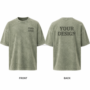 Camisetas de hombre con lavado ácido, 100% algodón, oversize, transpirables, casuales, de manga corta, con estampado digital, 320g, ecológicas, estilo urbano, color liso. - Product Image 3