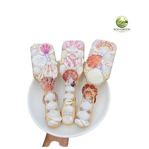 Eco Green Vietnam Handmade Natural Seashell Hair Comb & Brush Flowers Pearls Bridal Beach Style Coastal Wedding <b>Gift</b> Zina Model - Product Image 1