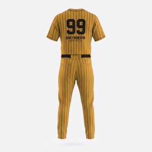 Ensemble uniforme de baseball personnalisé jaune moutarde et noir à fines rayures, maillot et pantalon entièrement sublimés, vêtements de sport professionnels pour équipes - Product Image 6