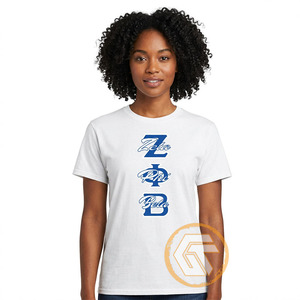 GREEK TREASURES Camiseta blanca con letras griegas Zeta Phi Beta para mujer, 100% algodón, transpirable, manga corta, cuello redondo, Tops informales - Product Image 1