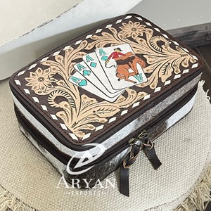 Hand Tooled Cow Leather Jewelry Packaging Portable Travel Case Jewelry Organizer Travel Jewelry <b>Box</b> for Ring <b>Earring</b> Necklace - Product Image 1