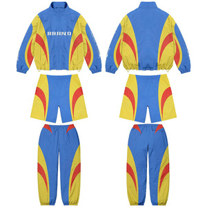 Mens 240 GSM Poly Taslon Tracksuit Set Blue <b>Green</b> Curved Panel Sublimation Custom Logo Streetwear Windbreaker Shorts for Men - Product Image 3