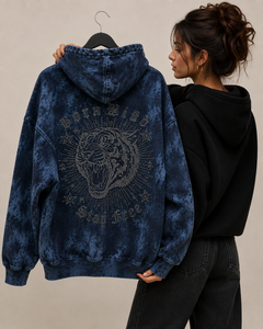 Sweat à capuche oversize personnalisé délavé à l'acide, en molleton de coton 500 GSM, avec motif tigre en strass, style streetwear, vente en gros OEM ODM - Product Image 3