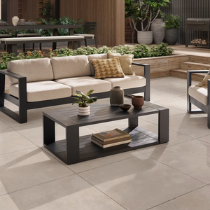 Conjunto de Sofás Contemporáneos para Exteriores, 4 Plazas, Resistentes a la Intemperie, Muebles de Jardín, Cojines Beige, Estructura de Madera Maciza - Product Image 3
