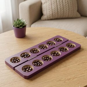 Plateau de jeu Mancala en bois vert 15,5x7 pouces, design traditionnel peint - Product Image 2