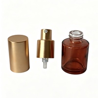 Botol Semprot Kaca Amber Silinder 20ml Anti Bocor dengan Tutup Emas Matte, Botol Kosmetik Isi Ulang untuk Parfum dan Minyak Esensial