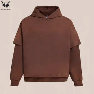 Sweat-shirts à capuche double couche pour hommes, prix de gros, streetwear personnalisé, vêtements de mode OEM/ODM, couleur unie marron - Product Image 2