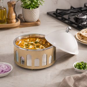Casserole de luxe en acier inoxydable doré à double paroi isolée avec couvercle décoratif en forme de dôme, bol de service de qualité alimentaire pour la maison - Product Image 3