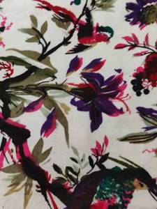 Tissu en velours de coton imprimé à la main, motif oiseaux et fleurs sur fond blanc, vendu au mètre, tissu de haute qualité - Product Image 3
