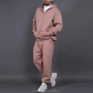 Survêtement avec impression de logo personnalisé survêtement lourd Jogger 2 pièces ensemble salon Gym hommes sweat à capuche zippé survêtements - Product Image 4