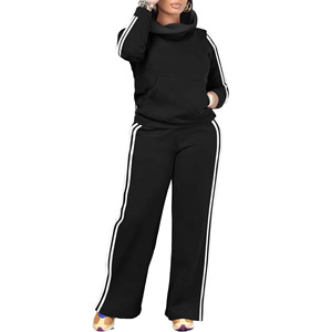 Conjunto de Sudadera y Pantalones Cortos de Forro Polar para Mujer, Estilo Otoñal, Cuello Alto, Hombros Caídos, Diseño Sólido - Product Image 6