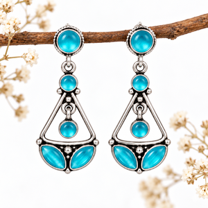 Pendientes Colgantes con Aspecto de Plata Oxidada Azul, Nueva Llegada |   Joyería Geométrica Tribal Boho India para Mujer, Venta al por Mayor - Product Image 6
