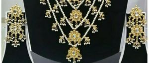 Indian Stylish Layered Pearl Rani Haar Long Kundan Necklace Zircon Alloy Jewellery Set Wedding Engagement Party Gift Hiphop Gold - Product Image 3