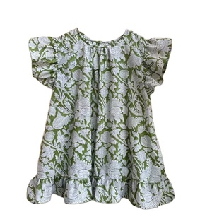 Hand <b>Block</b> Printed Knitted Floral Embroidery Casual Tank Top Summer Spring Cotton Women's Blouse Eco-Friendly Breathable Front - Product Image 1
