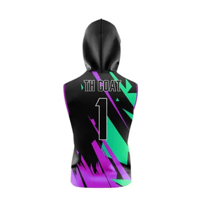 ชุดฟุตบอล 7 คน สีม่วงนีออน เสื้อฮู้ดแขนกุด ลายพิมพ์แบบซับลิเมชั่น ชุดทีมแบบกำหนดเองได้ - Product Image 5