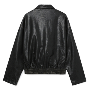 OEM High Quality <b>Long</b> Sleeve Crackled Leather Round Neck Zip Fly <b>Men</b> <b>Jacket</b> - Product Image 3