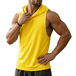 Premium Cotton Blend Hooded Sleeveless Muscle Shirt Men's Custom Logo Wholesale Gym Fitness Sports Training Tank Tops For Men - Product Image 3