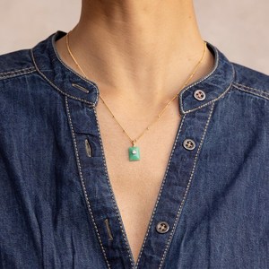 Pendentif élégant vintage en chrysoprase plaqué or, véritable pierre précieuse, topaze blanche solitaire, cadeau de bijoux - Product Image 5