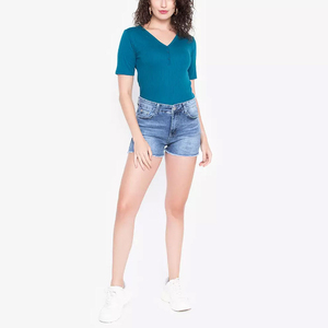 Shorts de Mezclilla para Mujer, a la Moda, de Cintura Alta, con Costuras Frontales, Elásticos, con Dobladillo Deshilachado, Estilo Casual de Verano - Product Image 6