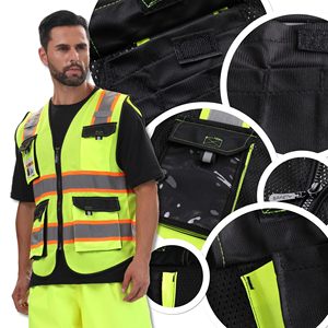 Safety Vests with Pockets for Men Women High Visibility Reflective Vest Mesh Fabric <b>Construction</b> Safety Apparel Neon <b>Work</b> Vest - Product Image 6