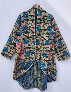 Handmade Reversible Vintage <b>Kantha</b> Cotton Breathable Quilted Winter <b>Jacket</b> Umbrella Cut Long Coat - Product Image 4