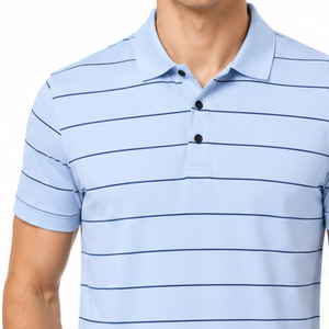 เสื้อโปโลผู้ชายพรีเมียมสีฟ้าอ่อนลายทาง แขนสั้น ทรงปกติ สวมใส่สบาย - Product Image 3
