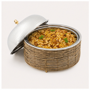 Casserole isotherme en acier inoxydable de qualité supérieure avec couvercle en dôme martelé et bouton finition dorée pour les buffets d'hôtel - Product Image 6