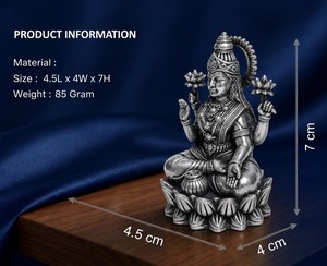 Idole Laxmi Ji en laiton plaqué argent oxydé 999, 4,5 x 4 x 7 cm, 85g, faite à la main, pour la décoration de la maison moderne, Diwali, Puja Murti, Jaipur Metals - Product Image 2
