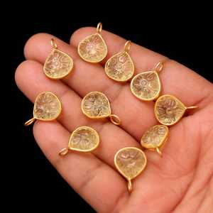 Natural lemon quartz flower pendant 925 sterling <b>silver</b> gemstone pendant hand carved heart <b>charm</b> jewelry making beads 12mm Bulk - Product Image 6
