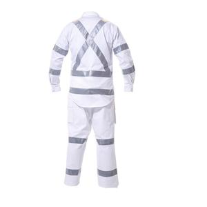 Combinaison de travail réfléchissante blanche pour hommes, en coton, haute visibilité, avec poches et ajustement réglable pour usage industriel - Product Image 6