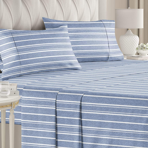 <b>Striped</b> <b>Bed</b> <b>Sheet</b> Set 4 Piece Fitted Flat <b>Sheets</b> Pillowcases All Season Breathable Home Use - Product Image 6