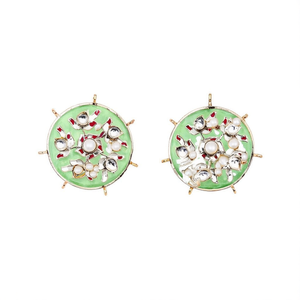 Boucles d'oreilles clous en pierre Kundan et Meenakari - Alliage de cuivre plaqué rhodium avec perle d'imitation - Motif Paix - Prêt à offrir - Product Image 2