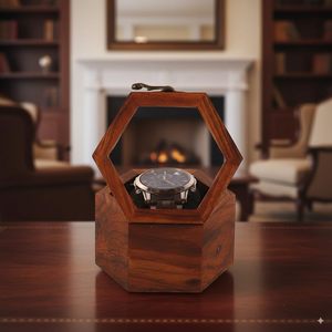 DECOR N UTILITY CRAFT Rosewood Rectangle Watch Box Single <b>Display</b> <b>Case</b> Handmade Polished Chain Closure Storage Men Vintage - Product Image 3