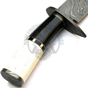 Nouveau couteau de chasse en acier Damas sur mesure avec manche en corne de buffle et os de chameau, lame fixe aiguisée, couteau Bowie, couteau de survie en plein air - Product Image 4